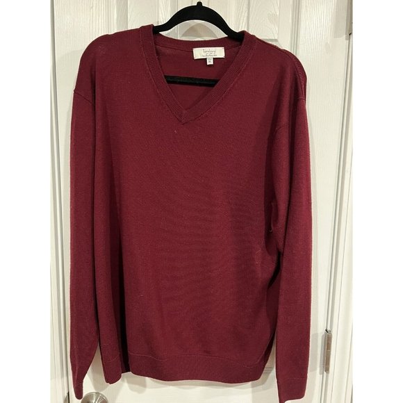 Turnbury Sweaters Turnbury Merino Wool Dark Wine Burgundy V Neck